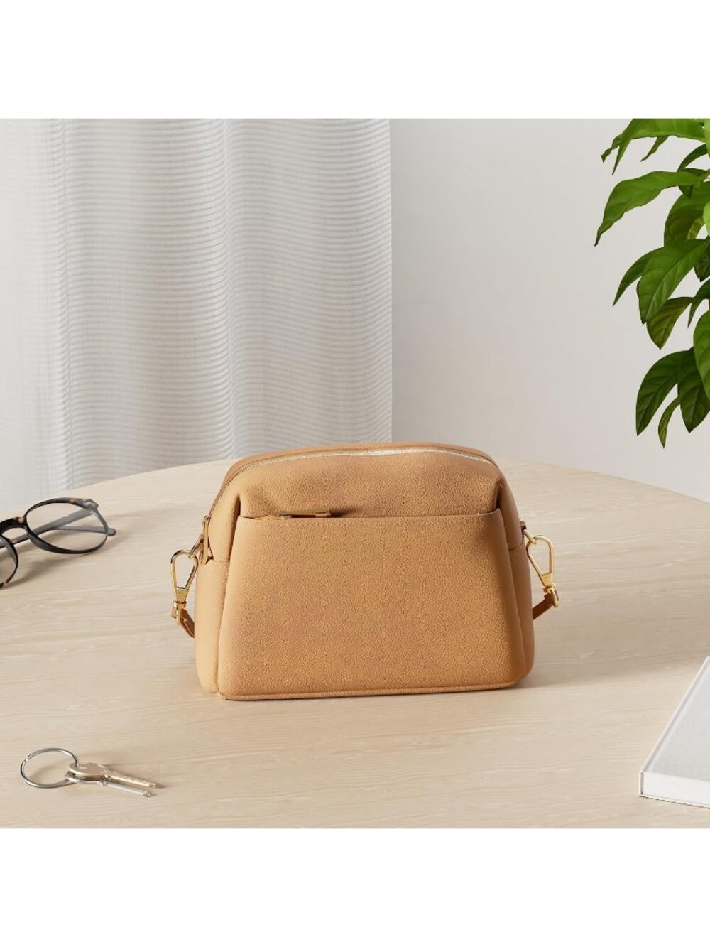 Women's Dark Mustard Leather Triple Zip Small Crossbody Bag - Picture 3 of 7